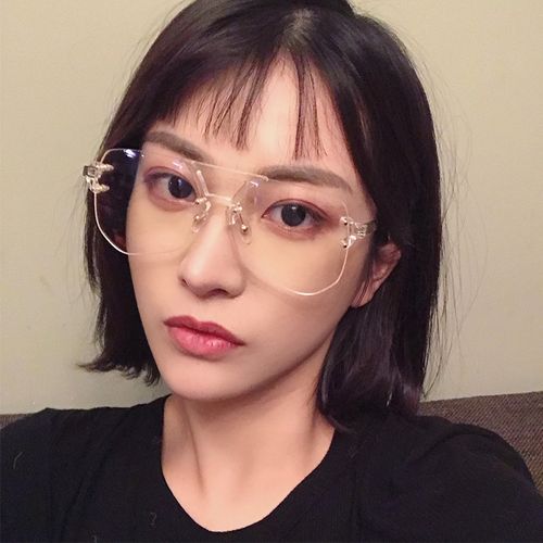 双梁无边框透明眼镜大框架挡风大脸显脸小方脸适合的眼镜装饰网红
