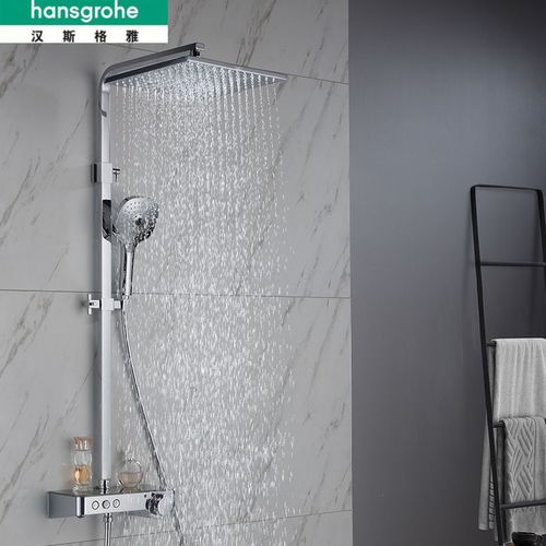 汉斯格雅智能欧式增压淋浴花洒套装全铜明装置物境雨按键方形手持
