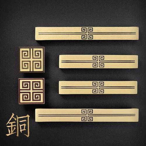 新中式简约纯铜拉手橱柜拉手抽屉衣柜门把手铜仿青古铜实心把.