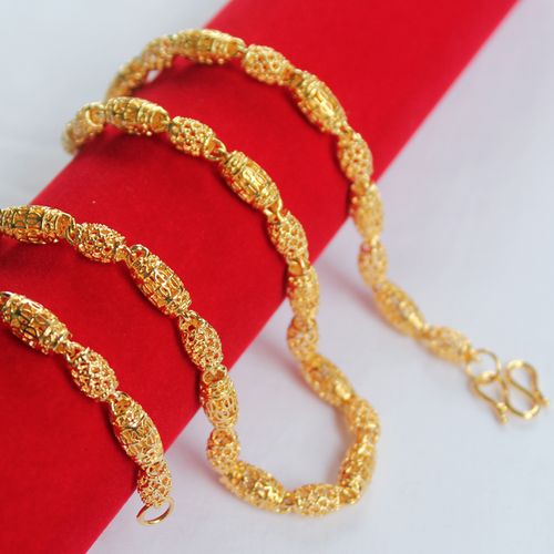 黄铜镀金项链男款24k假金佛珠项链霸王金沙金硬币结婚