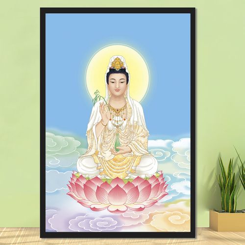 南海坐莲观音菩萨像观音像观世音坐莲花佛像图像挂画挂像装饰画像