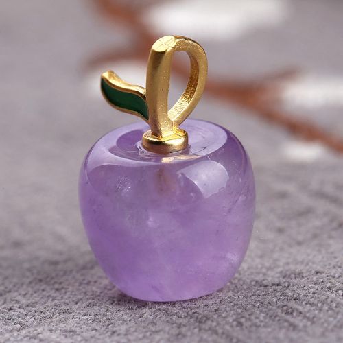 天然紫水晶苹果吊坠古法金镶嵌金项链挂坠粉晶小号玉石坠子女礼物