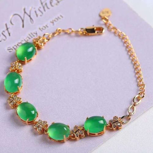 手链女天然玉石翡翠绿宝石玫瑰金镶玉网红手链银手链