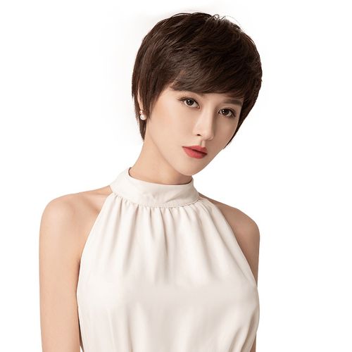 高档梦唯诗假发女短发时尚真发型全头套式短卷发自然气质真人发丝
