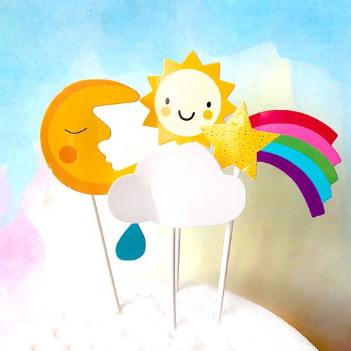 生日蛋糕装饰插件 太阳月亮彩虹雨云蛋糕插牌 甜品台