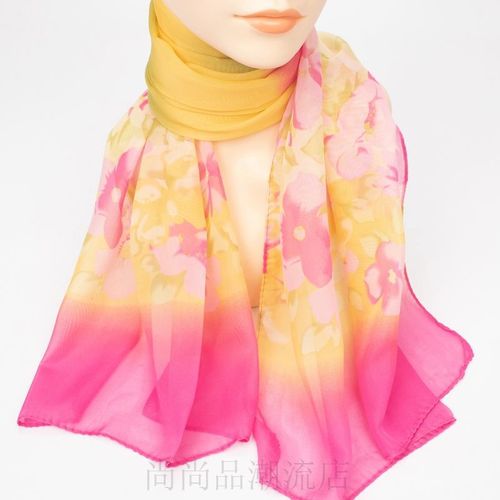 印花雪纺丝巾女长条装饰纱巾柔软护颈防晒披肩中老年妈妈围脖围巾