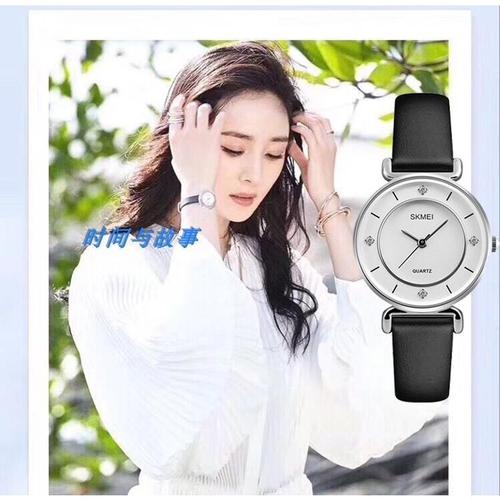 杨幂杂志同款真皮表带简洁大方镶钻轻奢名表女装时尚首饰手表腕表