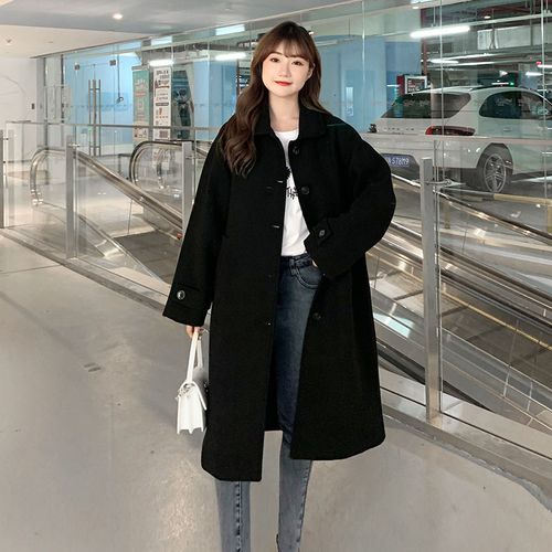 靓女街秋冬毛呢外套女小个子2021新款百搭大衣赫本风冬季加厚中长款