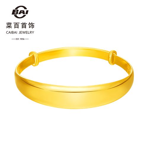 菜百首饰 黄金手镯 足金简单大气光面抛光推拉手镯 计价 约31.65克