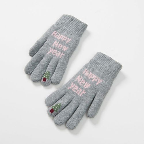 圣诞节毛线女士手套冬季保暖冬骑车手套女双层加厚冬天女ins可爱