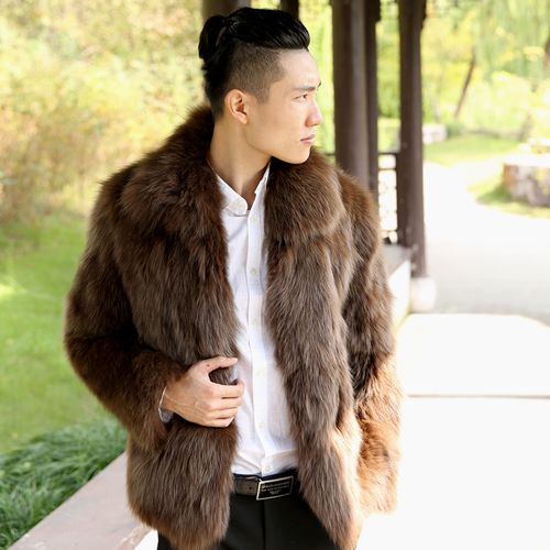 2021年韩版仿皮草男装皮草外套 男士黑色进口狐狸毛皮草保暖大衣