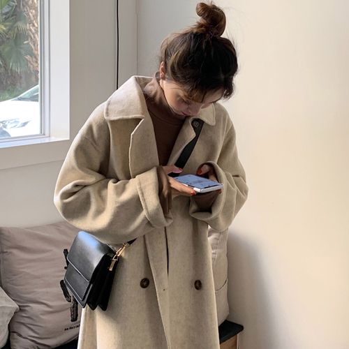 秋冬季加厚毛呢外套妮子大衣女2021年新款中长款百搭日系呢子风衣