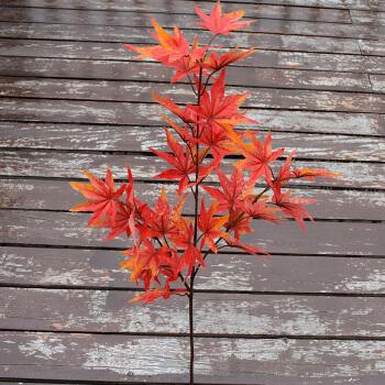 园艺单支仿真枫叶塑料过胶假树枝红枫长枝插花装饰叶婚庆植物假枫树枝