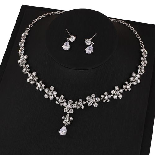 goldse/金奢简约韩式花朵造型新娘项链耳环婚纱礼服饰品结婚首饰