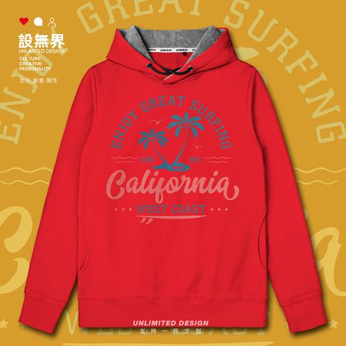 设无界 加州california西海岸椰子岛冲浪连帽卫衣男女复古帽衫潮