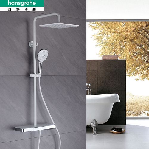 德国汉斯格雅淋浴花洒套装家用白色挂墙旋转明装置物架卫生间神器