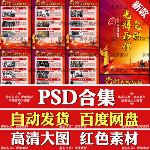 历史学习党的一大到十九光辉历程宣传栏展板海报psd设计图片素材