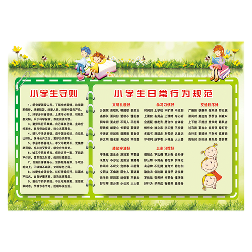 新版中小学生守则宣传画海报小学生日常行为规范修订版展板挂图墙贴画