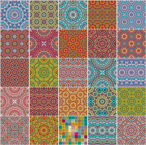 [292]25张抽象民族风格花纹彩色纹样四方连续底纹 ai矢量设计素材