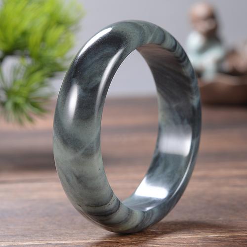 千尺山 新疆和田玉墨玉青花籽料手镯玉镯子 内径59/60mm 87克