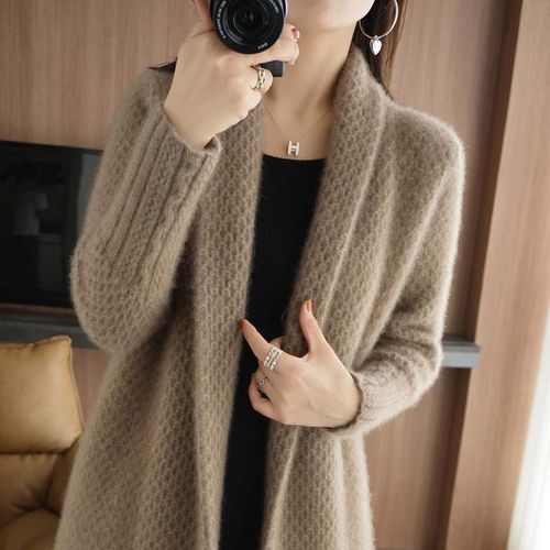 2021年秋冬新款女士羊绒开衫女中长款气质复古风外套