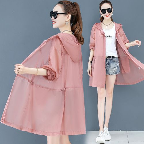 韩版时尚防晒衣女中长款2021年夏季新款宽松透气防晒