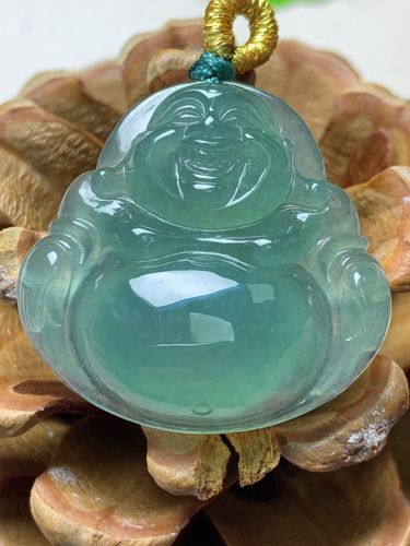 缅甸冰种大肚佛公完美冰润翠绿四会正品天然翡翠a货吊坠挂坠
