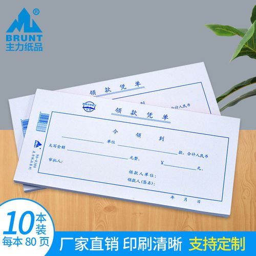 主力纸品领款凭单凭证35开湖南版70克双胶纸手写财务会计通用凭证纸湘