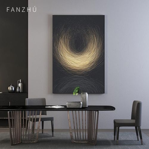 金丝鸟巢丨黑底抽象欧美范现代装饰画艺术客厅玄关背景墙壁挂画