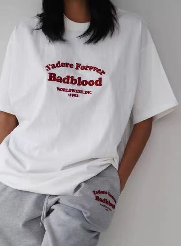 amybb韩国直邮badblood经典圆领宽松红色logo短袖at-tee21-011