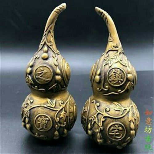 古玩杂项收藏镇宅之宝葫芦摆件招财进宝铜葫芦一对价格