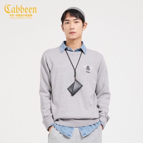 cabbeen/卡宾男装【快乐星球系列】圆领长袖针织衫男上衣男士毛衣青年