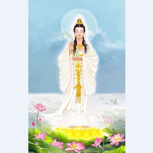 净土白衣观世音菩萨佛像画像供奉水月观音南海观音佛像图挂画像纸