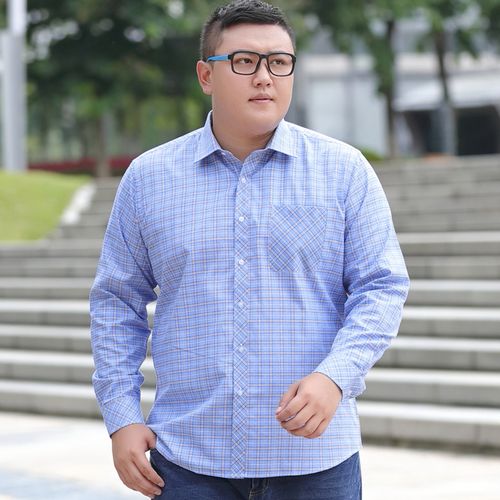 大码长袖男衬衣商务肥佬装秋季超大潮上衣胖子宽松加