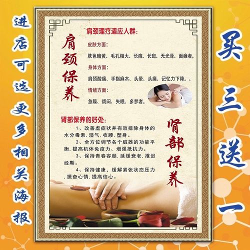 中医肩颈理疗养生海报图养生馆装饰画肩颈保养颈椎肾部保养