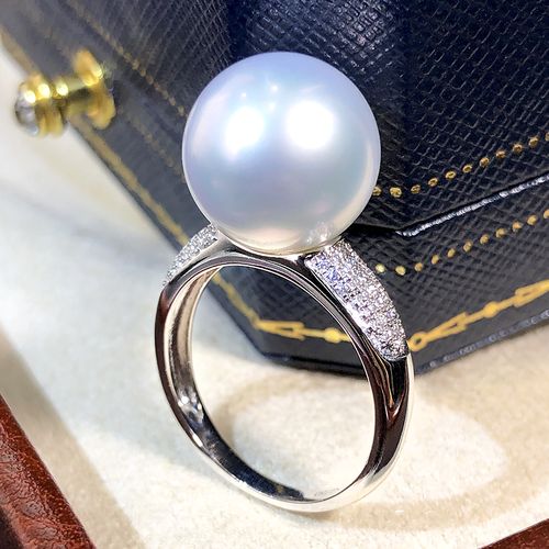 奢华气质款 进口南洋澳白珍珠戒指女18k金钻石款天然