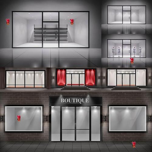 橱窗效果图ai矢量素材 店铺门面陈列展示灯光效果背景 设计素材