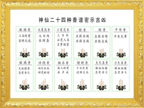 大小款 道教神仙24香谱图 道教仙家香谱图解挂图挂画贴画可带木框