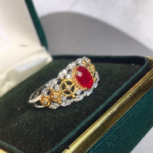 蓝色 925银镶嵌戒指 鸽血红色 红宝石戒指支持检测 红宝石戒指 款式1