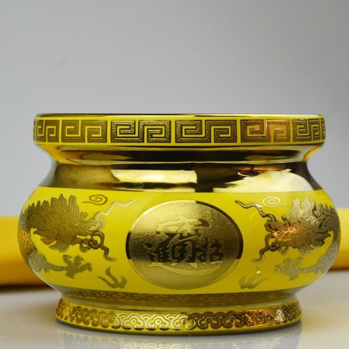 寺庙佛堂家用用品黄色金香炉佛具批发保仙家道教库存香炉碗招财神