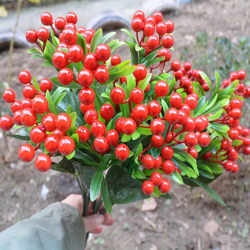 假花发财果仿真花乔迁高档装饰客厅红浆果相思红豆冬青幸运招财果