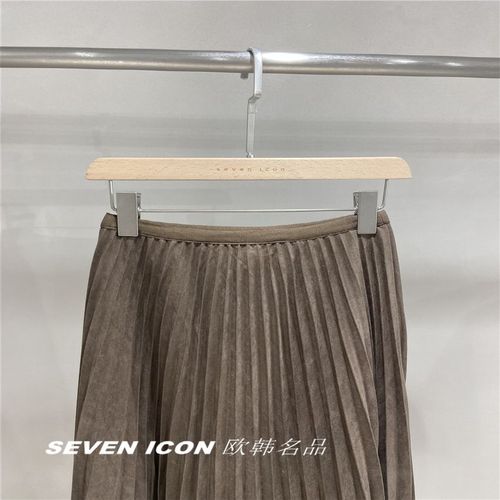 seven icon韩国女装jesseyui代购2021冬季款纯色直筒百褶磨毛半裙