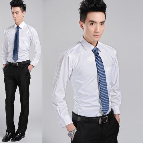 春秋季男士长袖白色工装衬衣 男商务职业衬衫工作服