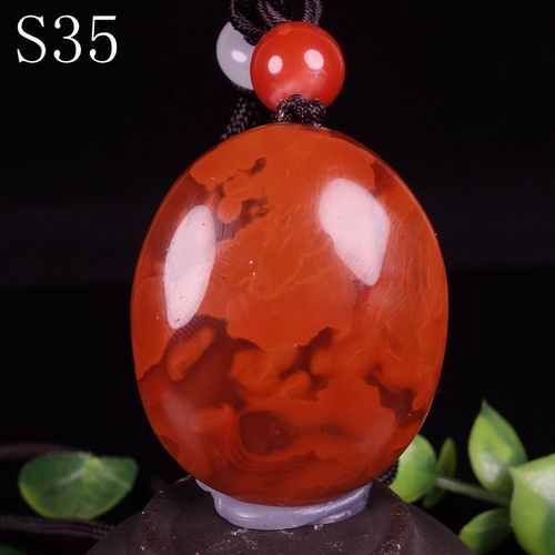 蝶逸天然南红玛瑙素面柿子红天然图案原石吊坠毛衣链挂坠挂件s35