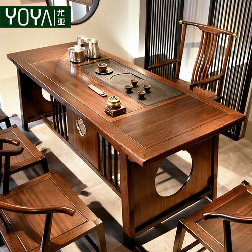 黑檀木喝茶桌椅组合实木茶台泡茶桌新中式禅意家用客厅阳台茶几