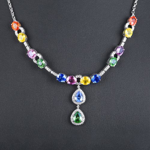 意禄珠宝定制12.02克拉彩色天然蓝宝石项链女18k白金镶嵌钻石彩宝