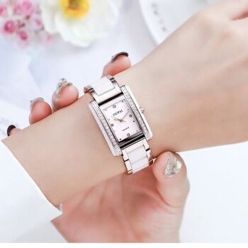 欧派2021年新品长方形手表女镶钻瑞士朗达石英女士手表奢华简约白色