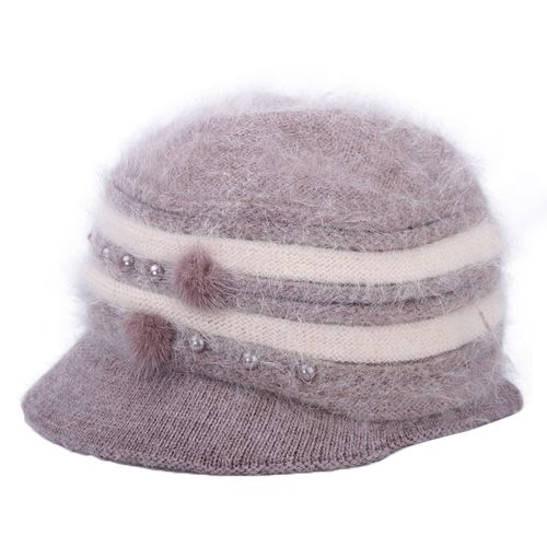 盛锡福帽子19年冬季女士新款小檐渐变毛线帽女款带球针织帽保暖帽