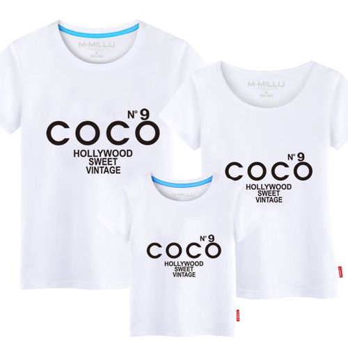 全棉亲子装夏装一家三口纯棉短袖t恤上衣字母图案全