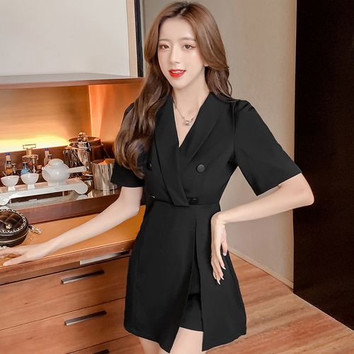 夏季新款时尚气质御姐轻熟风短袖西装连衣裙休闲短裤两件套装女潮